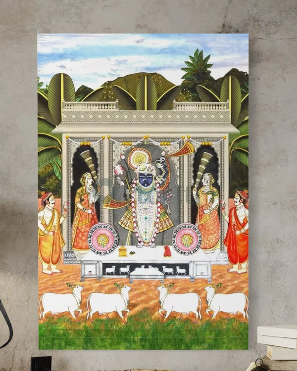 Sharad Purnima Lord Shreenath Ji Pichwai Traditional Art Canvas Giclee Print 30X20 Inches