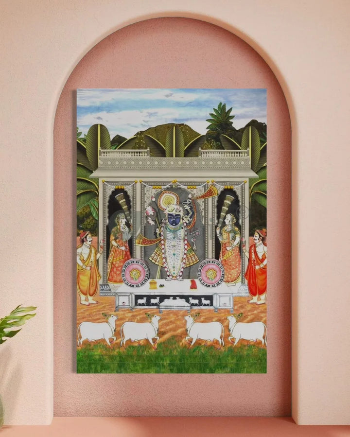 Sharad Purnima Lord Shreenath Ji Pichwai Traditional Art Canvas Giclee Print