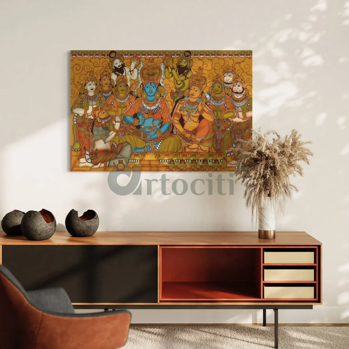 Shree Ram Darbar Kerela Mural Canvas Print 16X24 Inches