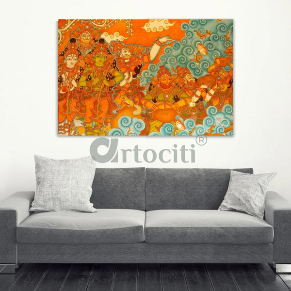 Large Size Kerala Mural Canvas Painting | High Quality Giclee Print Gallery Wrapped | Ready to hang.