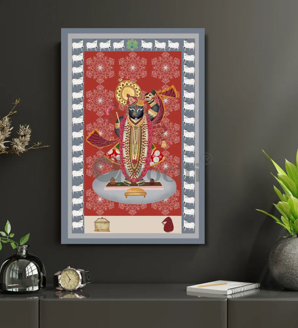 Shreenath Ji Famous Pichwai Canvas Painting (6 Colors) RED / 24X16INCHES Pichwai Painting