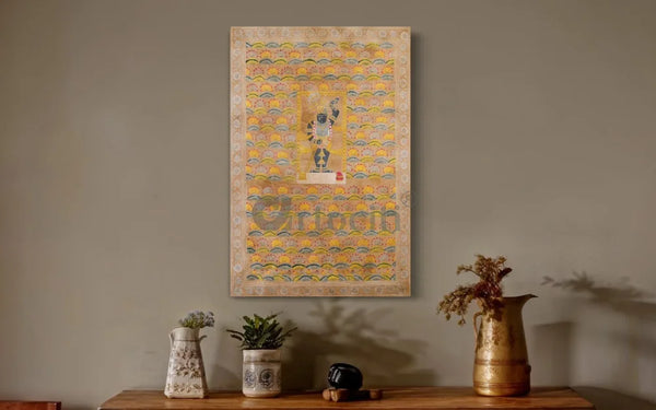 Shreenath ji in Golden Serenity Pichwai Canvas Painting 18x12 INCHES