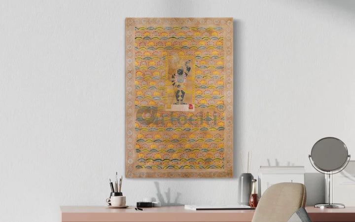 Shreenath ji in Golden Serenity Pichwai Canvas Painting 24X16 INCHES