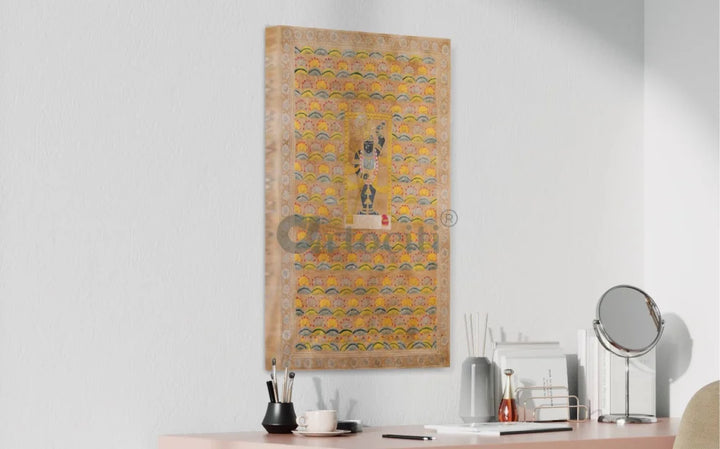 Shreenath ji in Golden Serenity Pichwai Canvas Painting