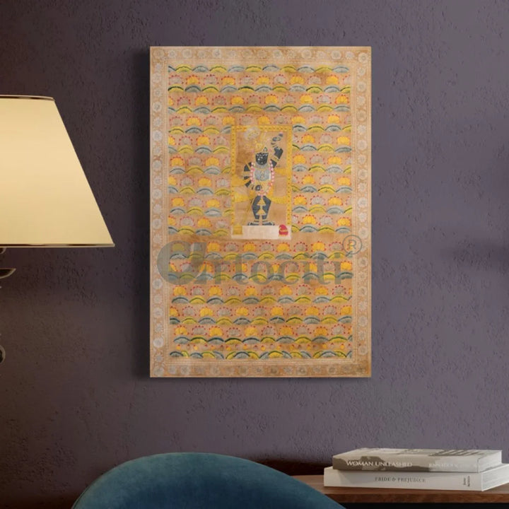 Shreenath ji in Golden Serenity Pichwai Canvas Painting 48X32 INCHES