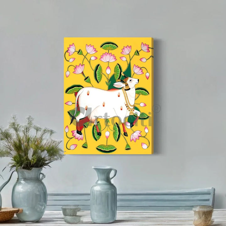 Shreenath Ji Pichwai Cow (Krishna Cow) Traditional Art 24X16 Inches / Yellow
