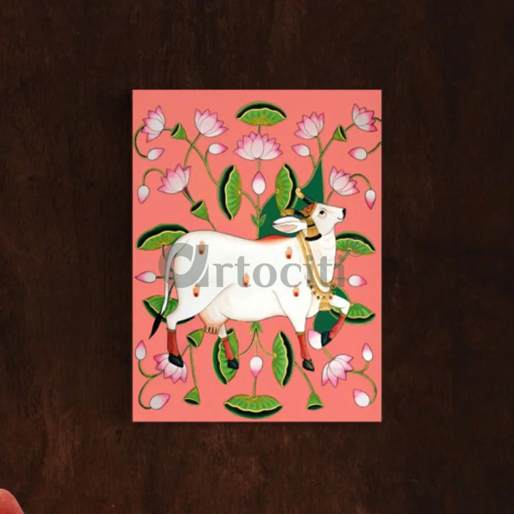 Shreenath Ji Pichwai Cow (Krishna Cow) Traditional Art 30X20 Inches / Pink