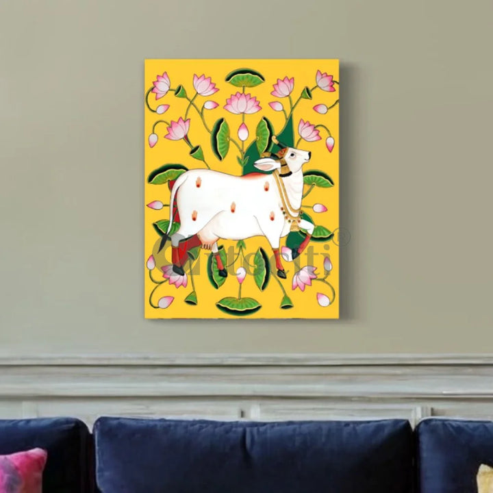 Shreenath Ji Pichwai Cow (Krishna Cow) Traditional Art 30X20 Inches / Yellow