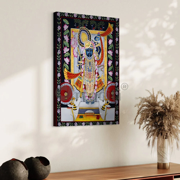 Shreenath Ji Pichwai Lotus Canvas Giclee Print 30X20 Inches