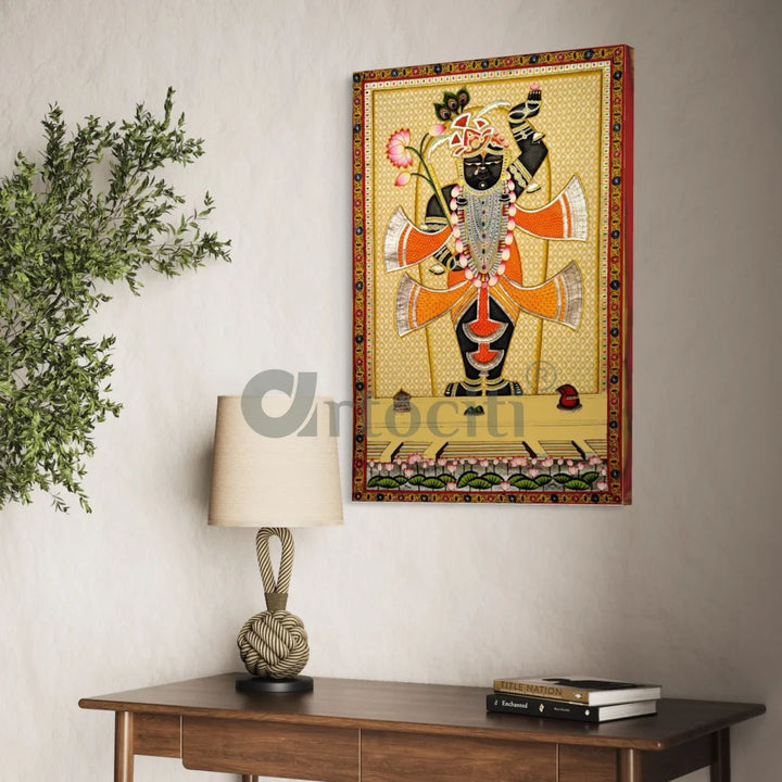 Shreenath Ji Pichwai: Yellow Lotus Bliss Canvas Print