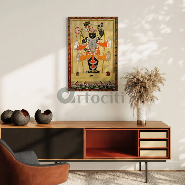 Shreenath Ji Pichwai: Yellow Lotus Bliss Canvas Print