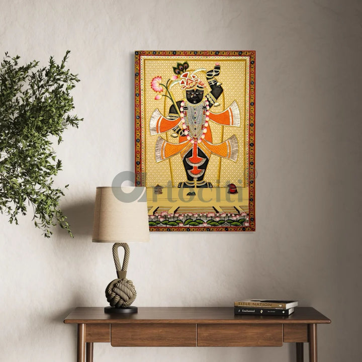 Shreenath Ji Pichwai: Yellow Lotus Bliss Canvas Print 24X16 Inches