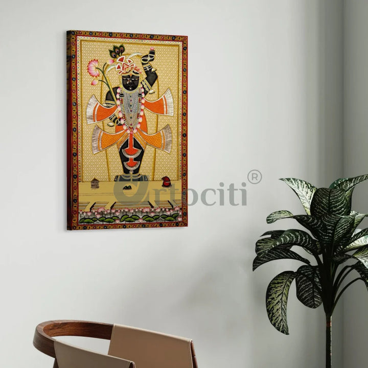 Shreenath Ji Pichwai: Yellow Lotus Bliss Canvas Print 30X20 Inches