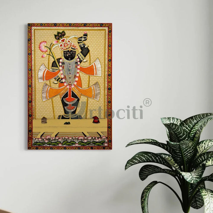 Shreenath Ji Pichwai: Yellow Lotus Bliss Canvas Print