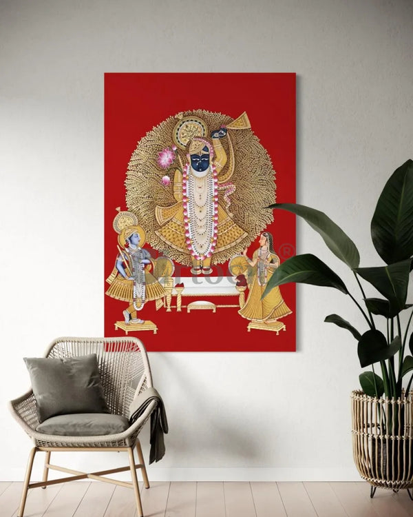 Shreenath Ji: The Divine Manifestation Pichwai Canvas Painting 18X12 INCHES