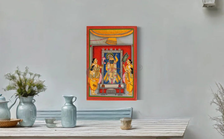 Shreenath ji with Devotees (Krishna) Pichwai Canvas Painting 18X12 INCHES