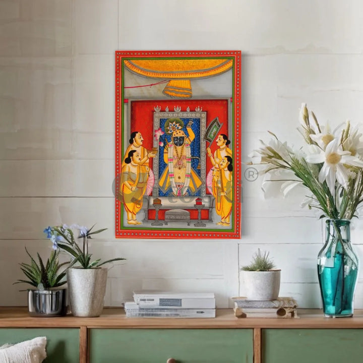 Shreenath ji with Devotees (Krishna) Pichwai Canvas Painting 24X16 INCHES