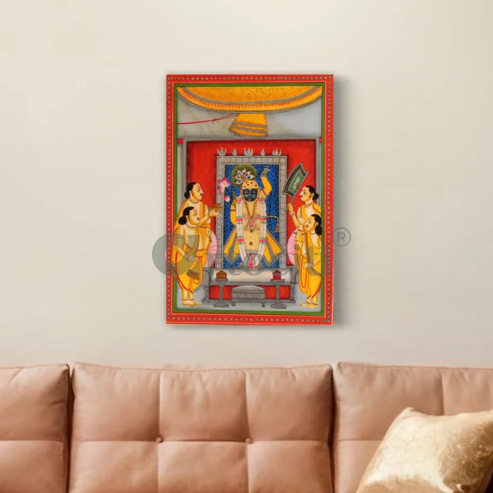 Shreenath ji with Devotees (Krishna) Pichwai Canvas Painting 30X20 INCHES