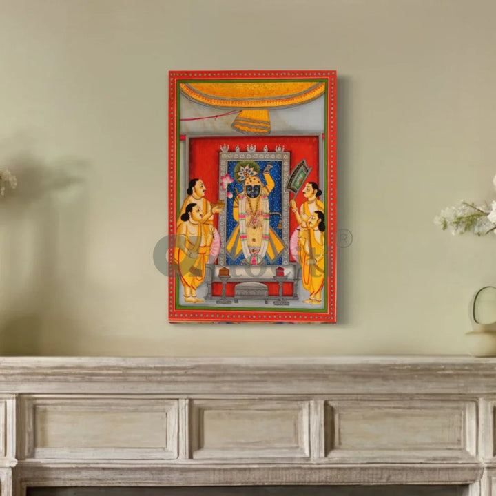 Shreenath ji with Devotees (Krishna) Pichwai Canvas Painting 48X32 INCHES