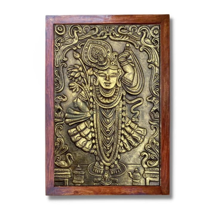 Shrinath Ji (Krishna) 3D WALL Art Golden / Framed
