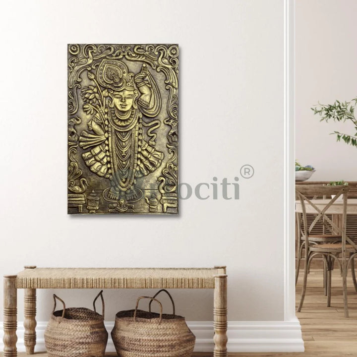 Shrinath Ji (Krishna) 3D WALL Art Golden / Unframed (ready to hang)