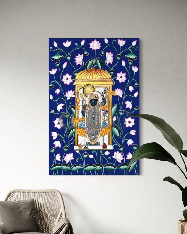 Shrinath ji with Lotus Pichwai Canvas Painting 24X16 INCHES