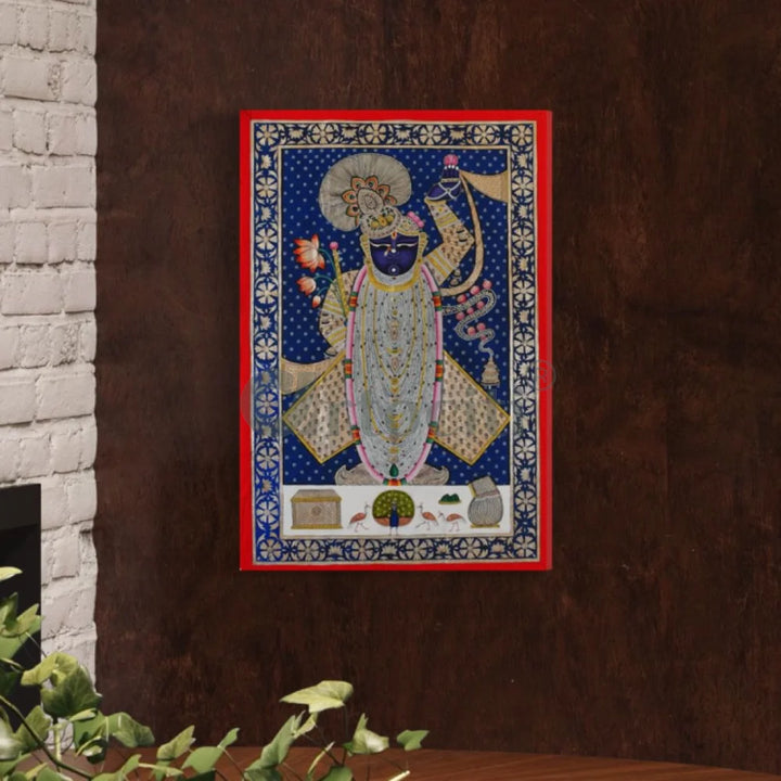 Shrinathji with Beautiful Ornaments Pichwai Canvas Painting 30X20 INCHES