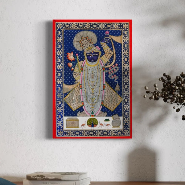 Shrinathji with Beautiful Ornaments Pichwai Canvas Painting 48X32 INCHES