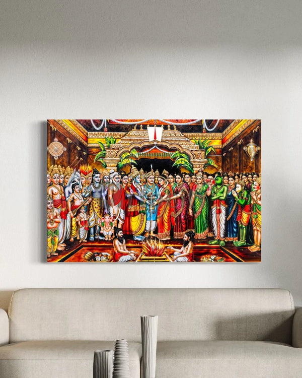 Sri Venkateshwara & Goddess Padmavati Srinivasa Kalyanam Canvas Painting - Traditional Indian Art 20X30 Inch