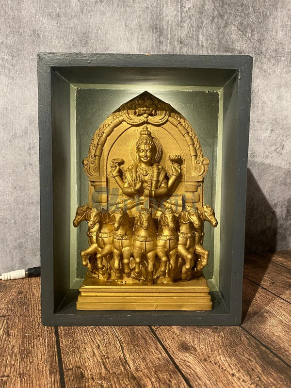 Surya Dev ji Shadowbox Relief Sculpture | Spiritual Wall Hanging & Table Decor | Artociti | Sculpture | Table decor
