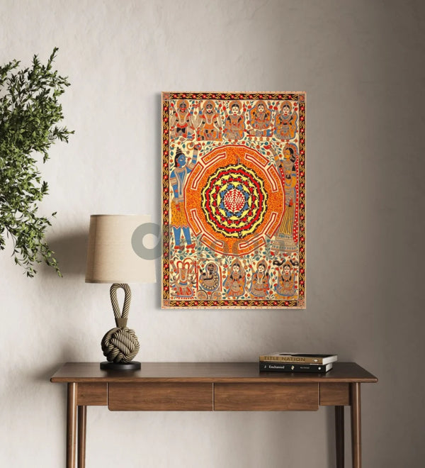 Ten Mahavidyas with Serpent Coiled Shri Yantra Madhubani Painting 24X16 Inches