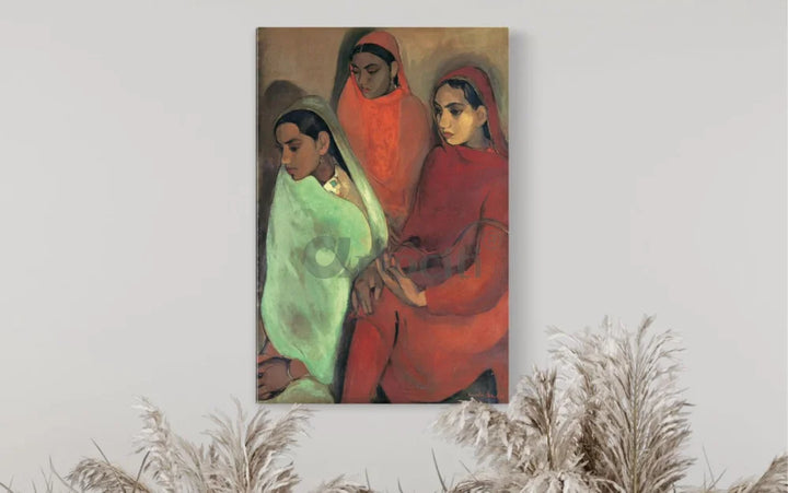 Three Girls Paintings by Amrita Shergil Canvas Giclee Print 24X16 Inch