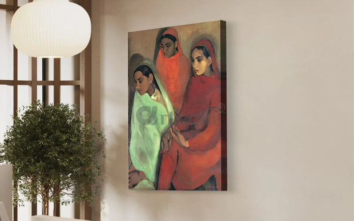 Three Girls Paintings by Amrita Shergil Canvas Giclee Print