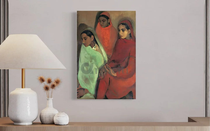 Three Girls Paintings by Amrita Shergil Canvas Giclee Print