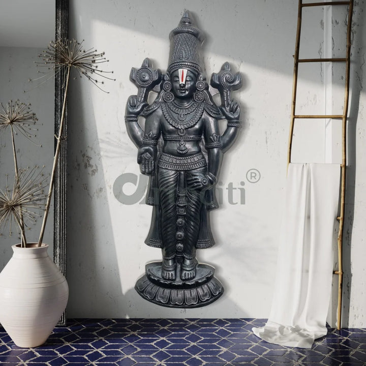 Tirupati Balaji Statue 3D Relief Mural Wall Hanging 5X2 Feet / Black