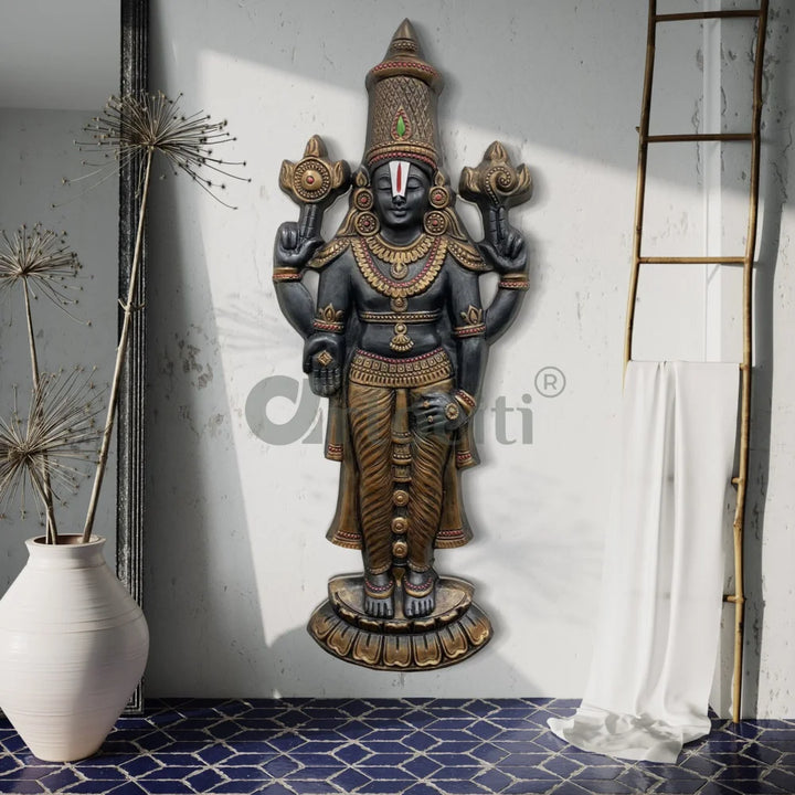 Tirupati Balaji Statue 3D Relief Mural Wall Hanging 5X2 Feet / Bronze