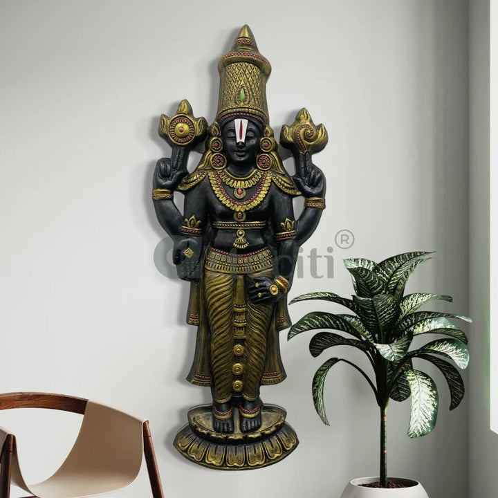 Tirupati Balaji Statue 3D Relief Mural Wall Hanging 5X2 Feet / Gold