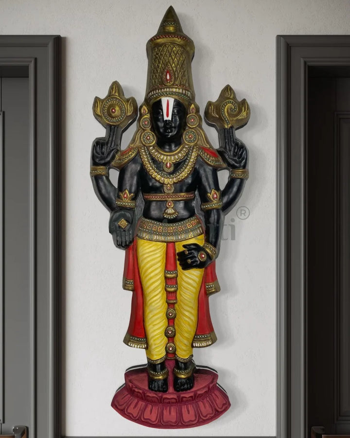 Tirupati Balaji Statue 3D Relief Mural Wall Hanging 5X2 Feet / Multicolor