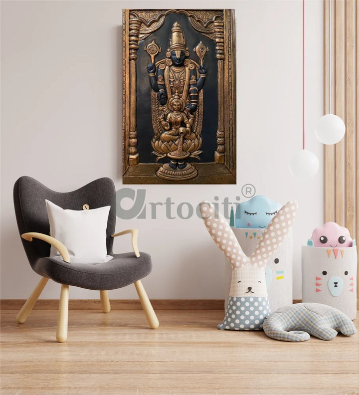 Tirupati Balaji with Goddess Lakshmi 3D Wall Art Relief Mural