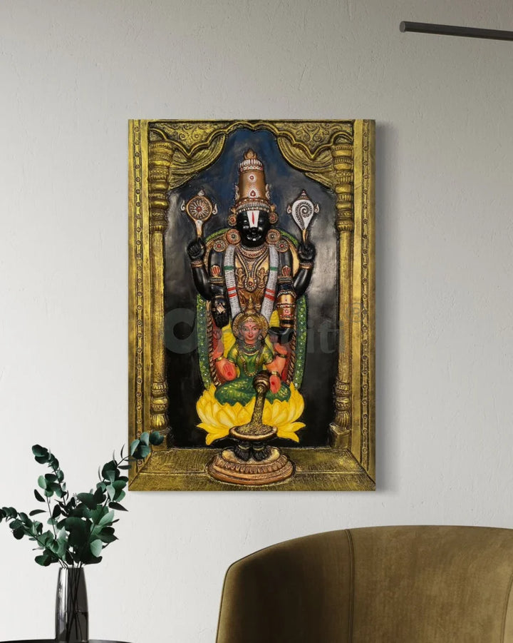 Tirupati Balaji with Goddess Lakshmi 3D Wall Art Relief Mural