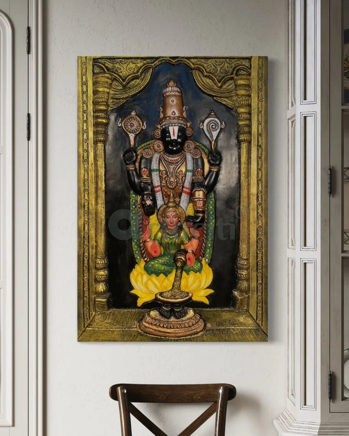 Tirupati Balaji with Goddess Lakshmi 3D Wall Art Relief Mural