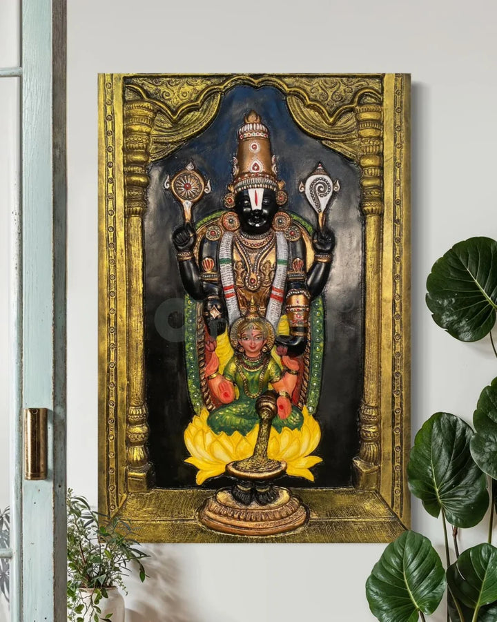 Tirupati Balaji with Goddess Lakshmi 3D Wall Art Relief Mural Multi