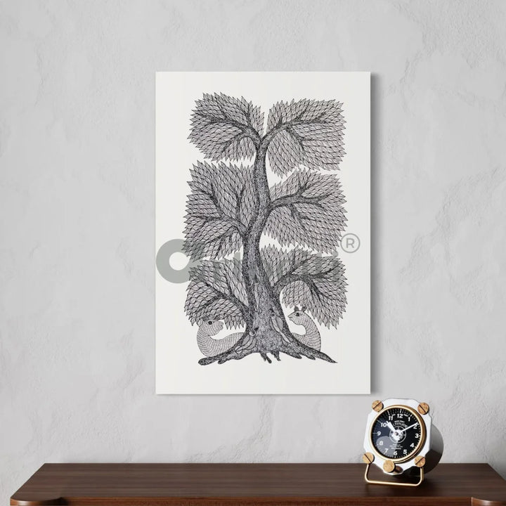 Tree of Life Gond Art Monochrome Canvas Giclee Print