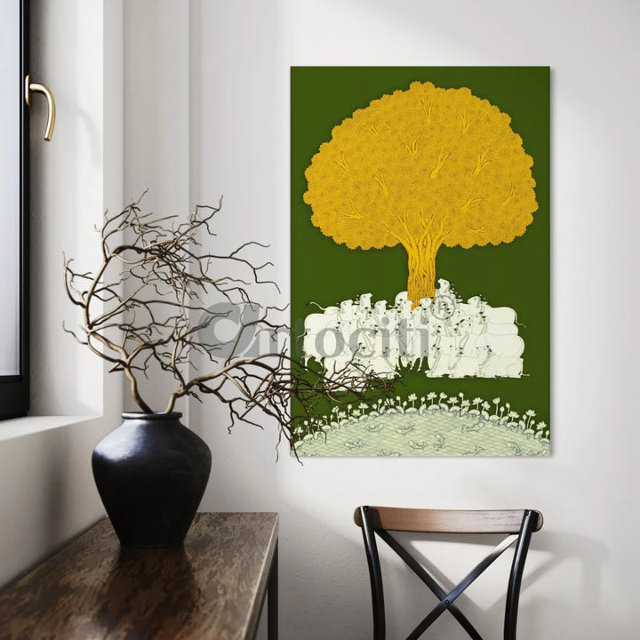 Tree of Life Green Yellow Pichwai Canvas Print