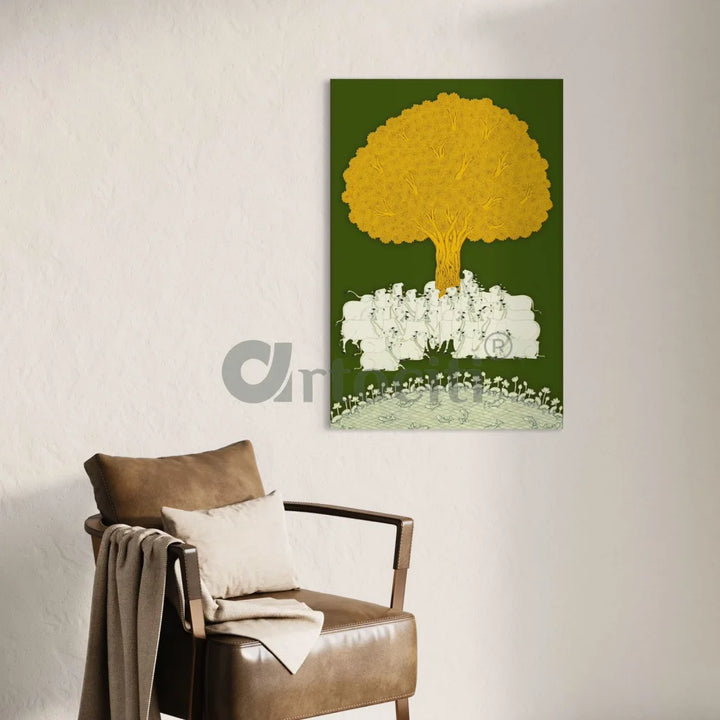 Tree of Life Green Yellow Pichwai Canvas Print