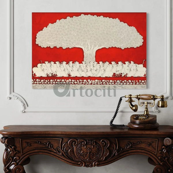 Tree of Life Pichwai Phad Art Canvas Giclee Print 24X16 Inches