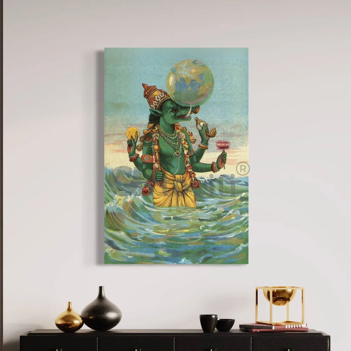 Varaha Avatar The Boar by Raja Ravi Varma Famous Canvas Painting 24X16 Inch