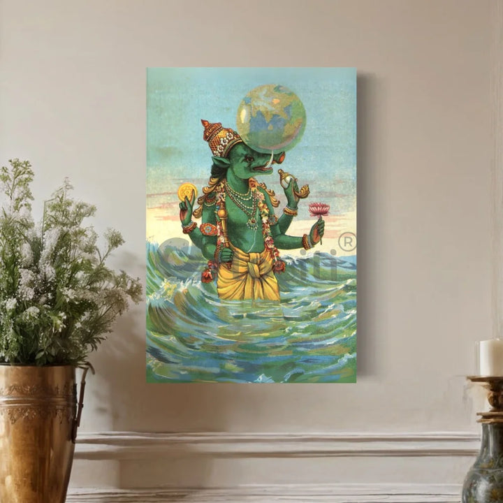 Varaha Avatar The Boar by Raja Ravi Varma Famous Canvas Painting 30X20 Inch