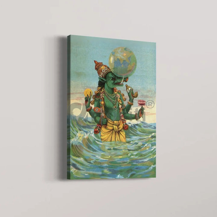 Varaha Avatar The Boar by Raja Ravi Varma Famous Canvas Painting