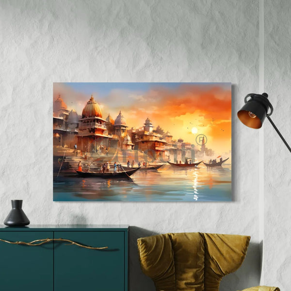 Varanasi Ghat Abstract Art Canvas Giclee Print